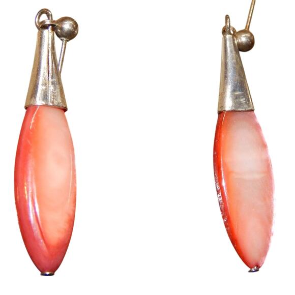 70s Vintage Mod Orange Shell Like Drop Earrings - Picture 6 of 7